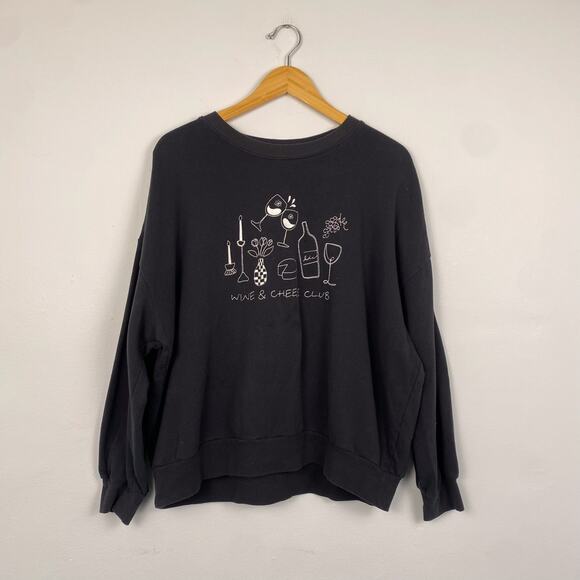 Z Supply Wine & Cheese Club Graphic Sweatshirt Black Medium - Picture 2 of 6